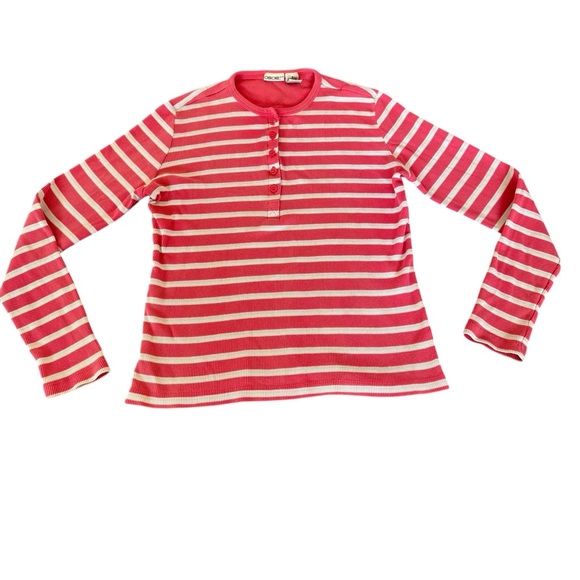 Cherokee Tops - Cherokee Vintage Y2K Striped Henley Top Long Sleeve Pink Cotton V Neck Women's S